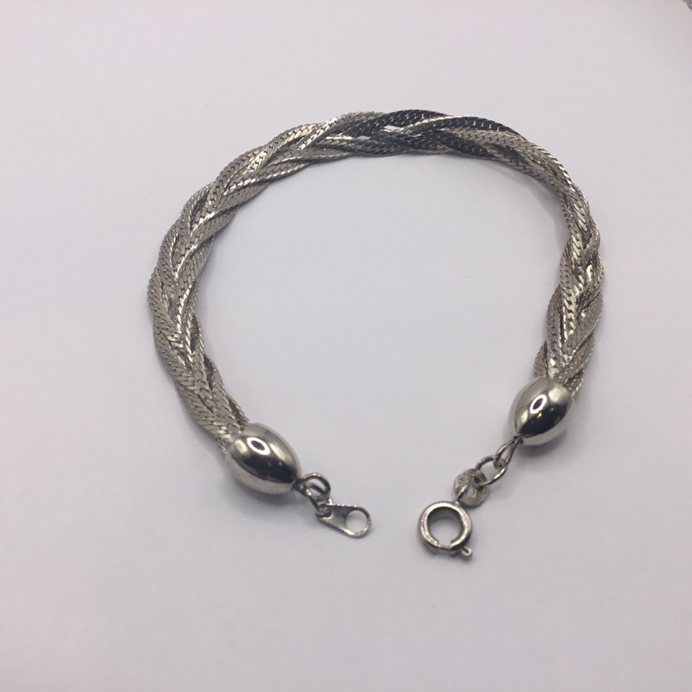 VINTAGE 925 Silver Herringbone Braided 5-Strand  Size 7